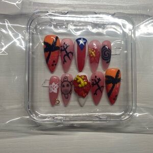 Tropical Nail Art Set with Pink and Orange Accents .Puerto Rico nails